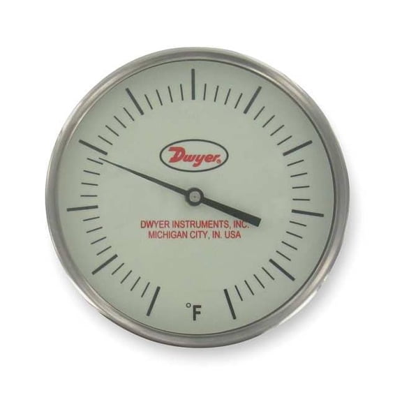 Glow-in-the-dark bimetal thermometer, range 0 to 500 Degrees F, 4" stem.