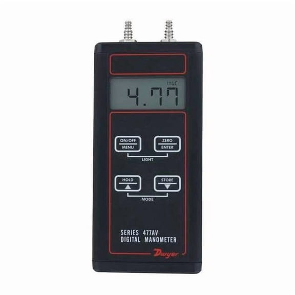 Digital manometer, range 0-1.00" w.c., air velocity/flow modes. 477AV-000