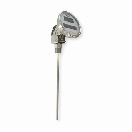 Digital solar-powered bimetal thermometer, range -58 to 302 Degrees F, 15" stem.