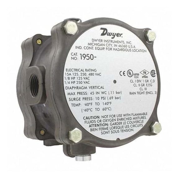 Dwyer Instruments Pressure Switch,Adj.,3-1/2" D 1950-00-2F
