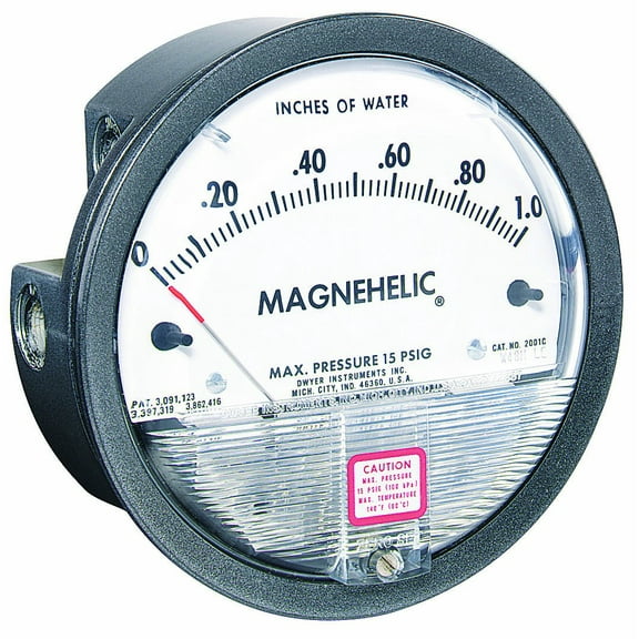 Dwyer Magnehelic Series 2000 Differential Pressure Gauge, Range 0-0.5"WC & 0-2800 fpm CA3