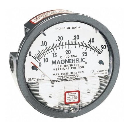 Dwyer Magnehelic Pressure Gauge,0 to 0.5 In H2O 2000-0AV