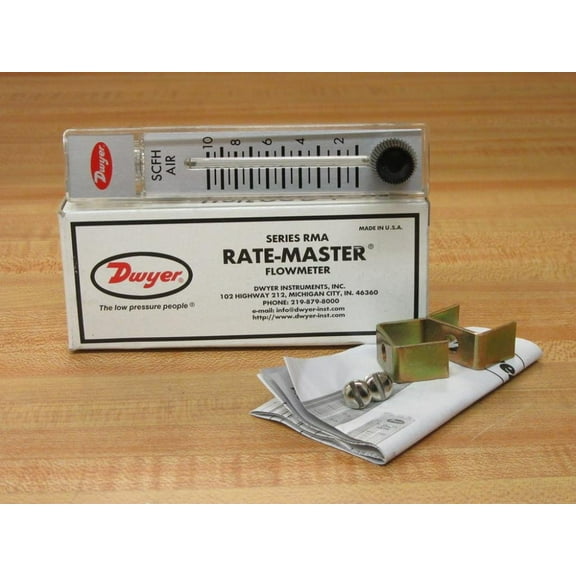 Dwyer Rate-Master Flowmeter, RMA-5-SSV, 4% Acc, 1-10 SCFH air, SS Valve, PC Body CA2