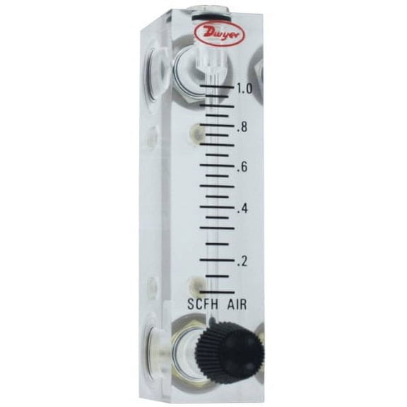 Dwyer Visi-Float Flowmeter, VFA-4-BV, Acrylic Block, 5% FS Acc, 1-10 SCFH air, Br Valve CA2