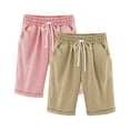 thumbnail image 1 of DxhmoneyHX 2PC Girls Bermuda Shorts Knee Length Preppy Clothes High Waist Drawstring Casual Shorts Loose Fit Cute Print Straight Leg Pants with Pockets Age 3-13Years, 1 of 4