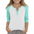 thumbnail image 1 of DxhmoneyHX 3/4 Sleeve T Shirts for Girls Dressy Casual V&nbsp;Neck Raglan Henley Shirt Spring Fall Fashion Tunic Tops Casual Lightweight Basic Tees Size 3 Years, 1 of 7