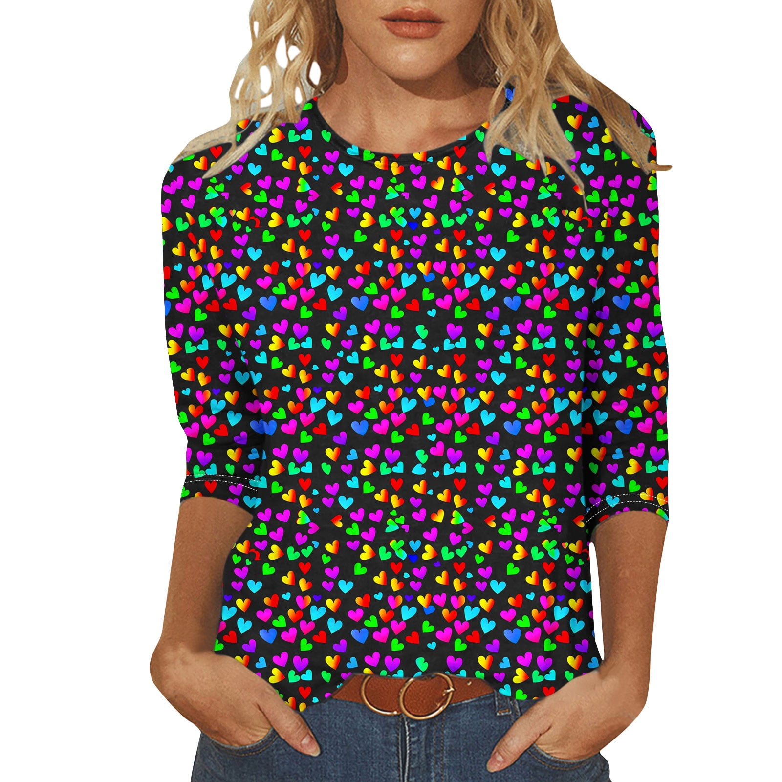 DxhmoneyHX 3/4 Sleeve Womens Plus Size Valentines Tops Spring Shirt