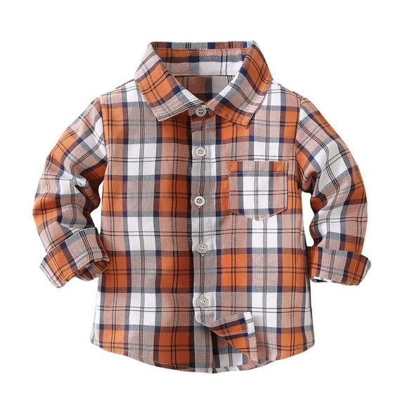 DxhmoneyHX Baby Boy Clothes Dressy Casual Collared Long Sleeve Button Down Shirts Fall Outfits Fashion Plaid Going Out Tops with Pocket Size 2 Years