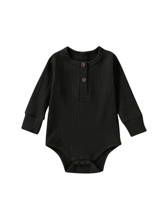 Baby Boys Henley Bodysuit Long Sleeve Ribbed Knit Snap Crotch Onesie Soft Cute Comfort Jumpsuit for Spring Fall 0‑24 Months