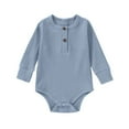 thumbnail image 1 of DxhmoneyHX Baby Boys Henley Bodysuit Long Sleeve Ribbed Knit Snap Crotch Onesie Soft Cute Comfort Jumpsuit for Spring Fall 0‑24 Months, 1 of 3