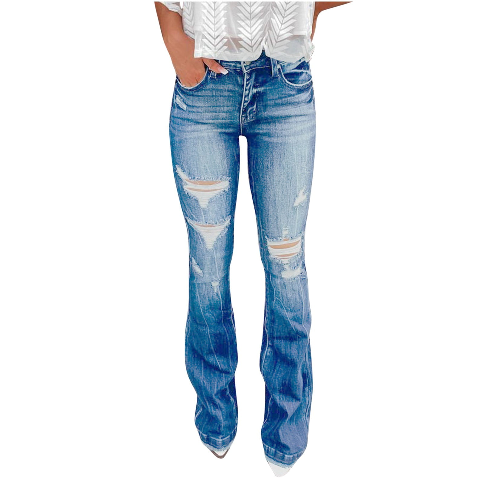 Bell Bottom Jeans for Women Ripped High Waisted Classic Flared