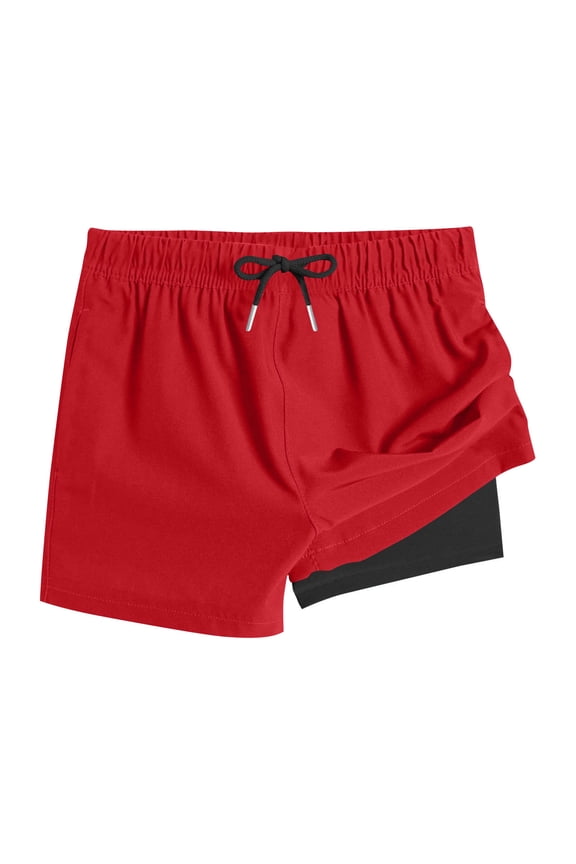 Boys Athletic Shorts Youth Double Layed Active Shorts Comfy Casual Summer Stretch Waist Drawstring Running Basketball Shorts Age 4-15 Years