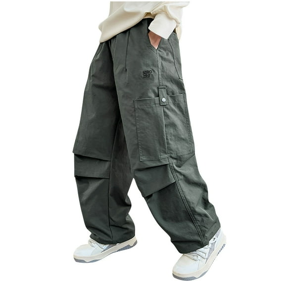 DxhmoneyHX Boys Cargo Pants Casual Baggy Straight Leg Sweatpants Fall Winter Lightweight Trousers Elastic Waist Joggers with Pockets Size 14 Years