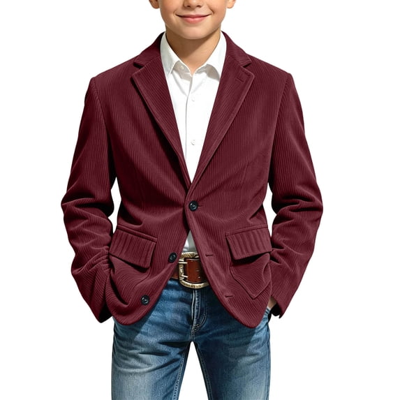 DxhmoneyHX Boys Corduroy Knit Blazer Jacket Textured Long Sleeve Notched Lapel Coat Casual School Uniform Outerwear Size 4‑14 Years