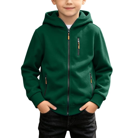 DxhmoneyHX Boys Full Zip Hoodie Jackets Fleece Long Sleeve Workout Coat Casual Athletic Cargo Outerwear for Winter 4‑15 Years