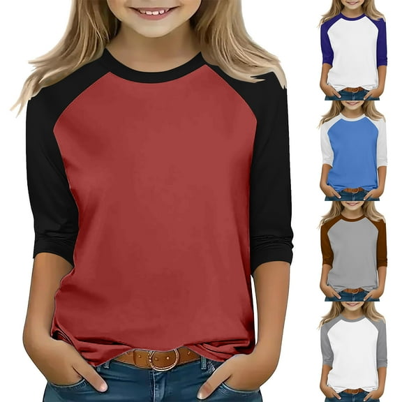 DxhmoneyHX Boys Girls Sweatshirts Unisex Baseball Tee 3/4 Sleeve Fashion Crewneck Tops Color Block Blouse Casual Raglan Shirt 3-14 Years