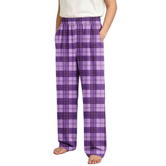 DxhmoneyHX Boys Plaid Pants Wide Leg Elastic Waist Loose Trouser Casual Loungewear Sleep Pant with Pocket Size 4-16 Years