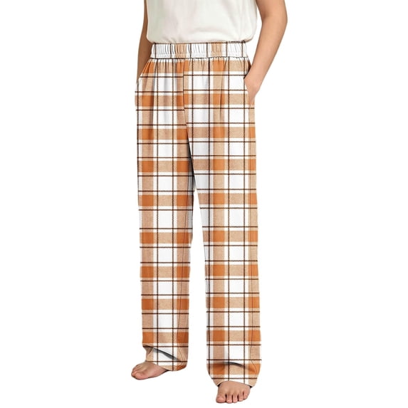 DxhmoneyHX Boys Plaid Pants Wide Leg Elastic Waist Loose Trouser Casual Loungewear Sleep Pant with Pocket Size 4-16 Years