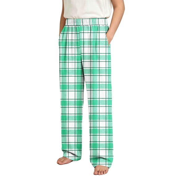 DxhmoneyHX Boys Plaid Pants Wide Leg Elastic Waist Loose Trouser Casual Loungewear Sleep Pant with Pocket Size 4-16 Years