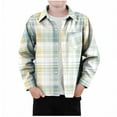 thumbnail image 1 of DxhmoneyHX Boys Plaid Shirt Dressy Casual Collared Long Sleeve Button Down Shirts Fall Winter Lightweight Going Out Tops with&nbsp;Pocket Size 120, 1 of 3