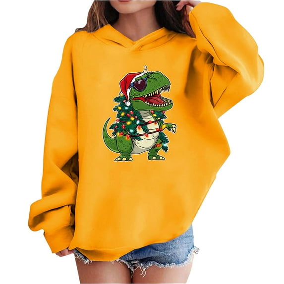 DxhmoneyHX Christmas Hoodies for Boys Unisex Cute Cartoon Dinosaur Printed Long Sleeve Sweatshirts Xmas Festival Fashion Going Out Top Size 3 Years