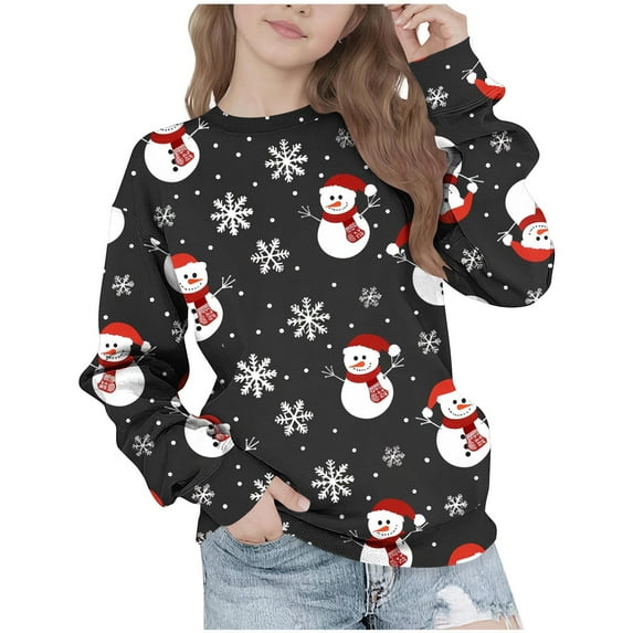 DxhmoneyHX Christmas Sweatshirts for Girls Fashion Xmas Tree Long Sleeve Graphic Tees Fall Winter Lightweight Going Out Tops Festival Outfits Size 2 Years