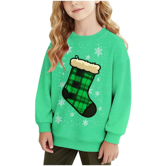 DxhmoneyHX Christmas Sweatshirts for Kids Cute Fashion Plaid Long Sleeve Graphic Tees Casual Loose Going Out Tops Festival Outfits Size 5 Years
