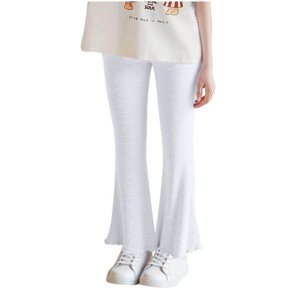 DxhmoneyHX Flare Pants for Girls Fashion Solid Ribbed Ruffle Leggings Soft Comfy Cotton Elastic Waist Trousers Bell Bottom Yoga Sweatpants Size 5 Years