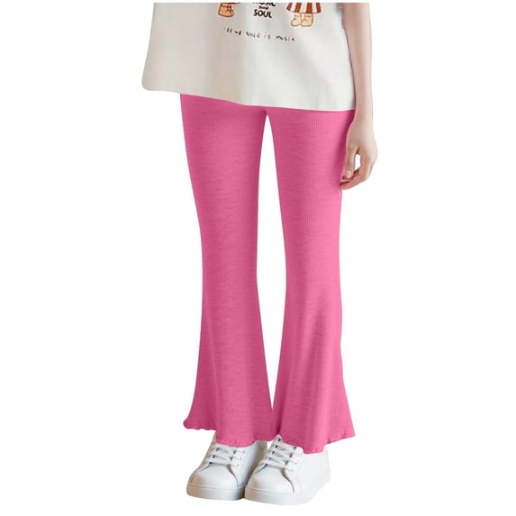 DxhmoneyHX Flare Pants for Girls Fashion Solid Ribbed Ruffle Leggings Soft Comfy Cotton Elastic Waist Trousers Bell Bottom Yoga Sweatpants Size 6 Years