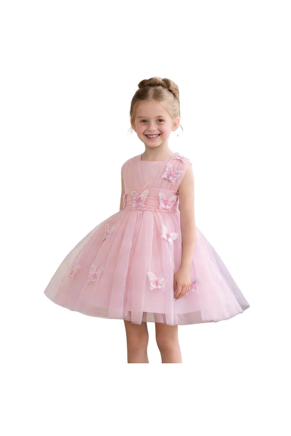 Flower Girls Tulle Dresses Sleeveless Crew Neck A-Line Skirt Casual Summer Wedding Outfits Kids Party Brithday Frocks
