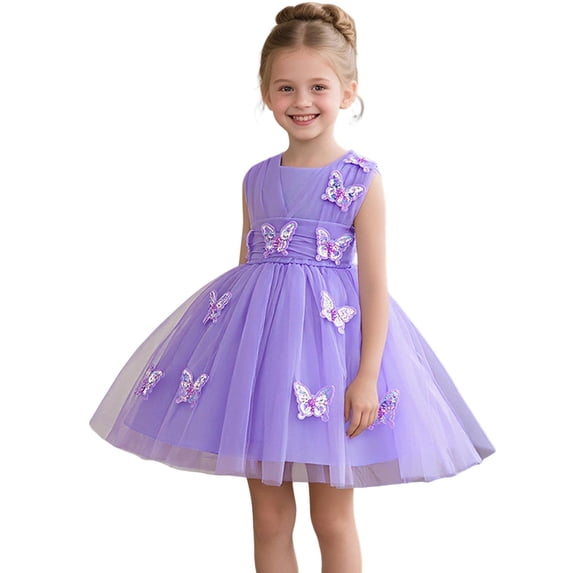 DxhmoneyHX Flower Girls Tulle Dresses Sleeveless Crew Neck A-Line Skirt Casual Summer Wedding Outfits Kids Party Brithday Frocks