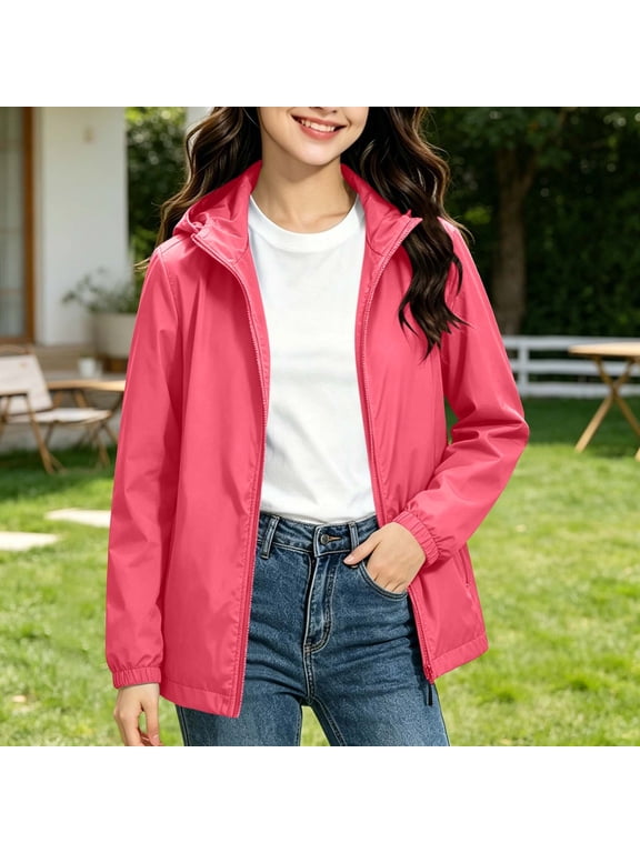 Girls 2 Pack Full Zip Hooded Rain Jacket Long Sleeve Waterproof Windproof Soft Shell Coat Lightweight Windbreaker for Camping Cycling 4‑12 Years