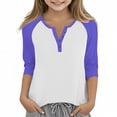 thumbnail image 1 of DxhmoneyHX Girls 3/4 Length Sleeve Cotton Shirts Dressy Button V Neck Henley Shirt Casual Block Raglan Tunic Blouses Age 3-14 Years, 1 of 6
