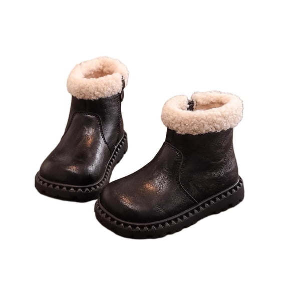 DxhmoneyHX Girls Boots Fleece Lined Warm Faux Leather Shoes Lightweight Low Heel Slip on Ankle Boots Fashion Vintage Solid Winter Shoes Size 34