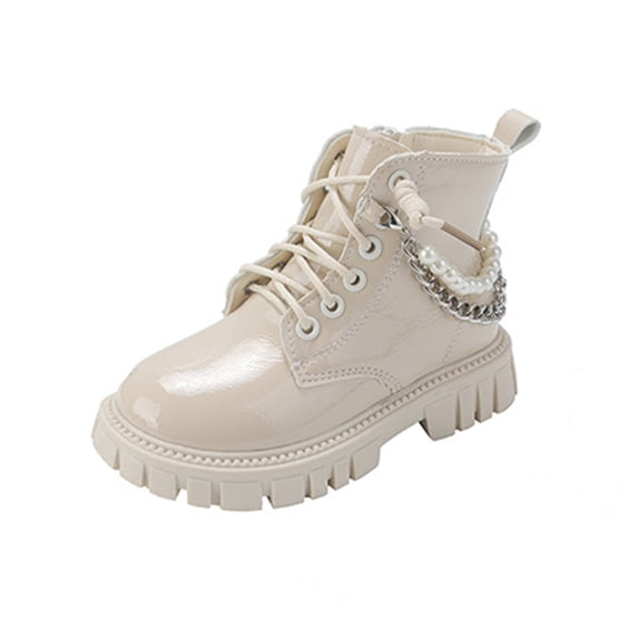 DxhmoneyHX Girls Boots Lace Up Side Zipper Faux Leather Shoes Fall Winter Warm Ankle Boots Motorcycle High Top Fashion Sneakers Size 29