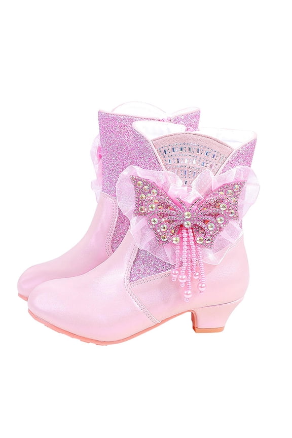 Girls Boots Party Birthday Fashion Glitter Dress Shoes Fall Winter Lightweight Slip on Shoes Side Zipper Ankle Boots Size 28