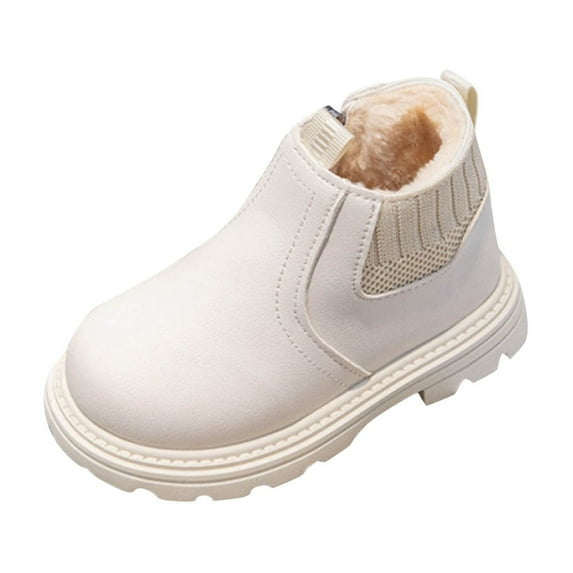DxhmoneyHX Girls Boots Plush Fleece Lined Warm Snow Shoes Winter Fashion Front Zipper Square Toe Ankle Boots Low Heel Faux Leather Loafers Size 6.5-7Years