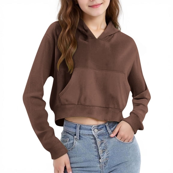 DxhmoneyHX Girls Christmas Cropped Hoodie Long Sleeve Fleece Pullover Sweatshirts Gym Holiday Fashion Tops for Fall Winter 4‑12 Years