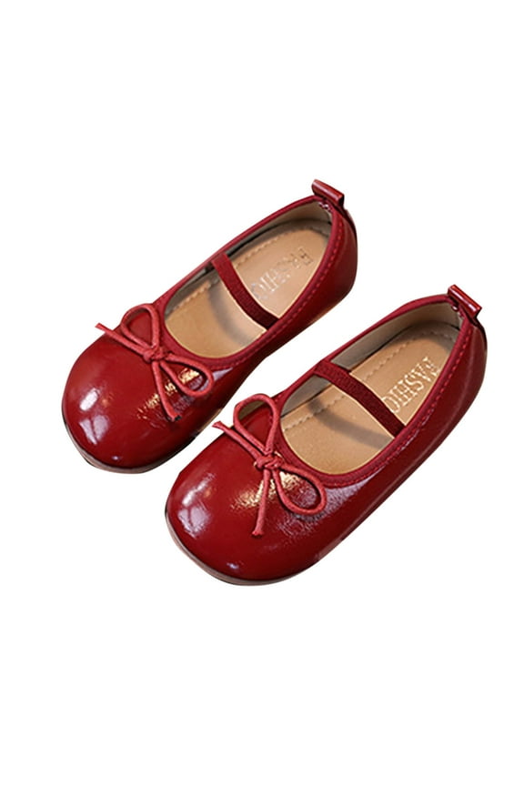 Girls Dress Shoes Fashion Solid Mary Jane Flats Wedding Party Prom Princess Low Heels Round Toe Faux Leather Shoes for All Seasons Size 5 Years