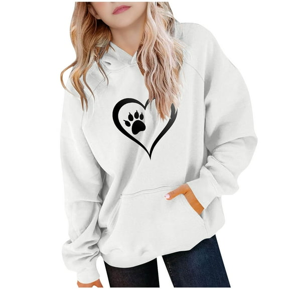 DxhmoneyHX Girls Hoodies Fashion Hearts ​Printed Going Out Tops Fall Winter Warm Long Sleeve Blouses Pullover Sweatshirts with Pocket Size 11 Years