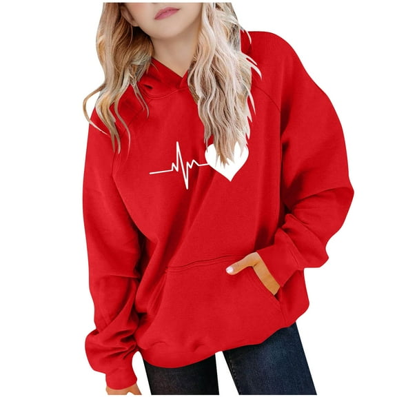 DxhmoneyHX Girls Hoodies Fashion Hearts ​Printed Going Out Tops Fall Winter Warm Long Sleeve Blouses Pullover Sweatshirts with Pocket Size 11 Years