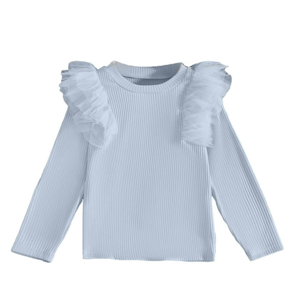DxhmoneyHX Girls Long Sleeve Shirts Cute Ruffle Crewneck Pullover Sweatshirts Fashion Solid Ribbed Knit Kids Blouse Fall Winter Outfits Size 2-3Years