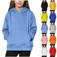 thumbnail image 1 of DxhmoneyHX Girls Oversized Hoodies Basic Long Sleeve Pullover Tops Plain Workout Sweatshirts Pocket Kids Fashion Casual Outfits Fall Winter Clothes 4-14 Years, 1 of 10