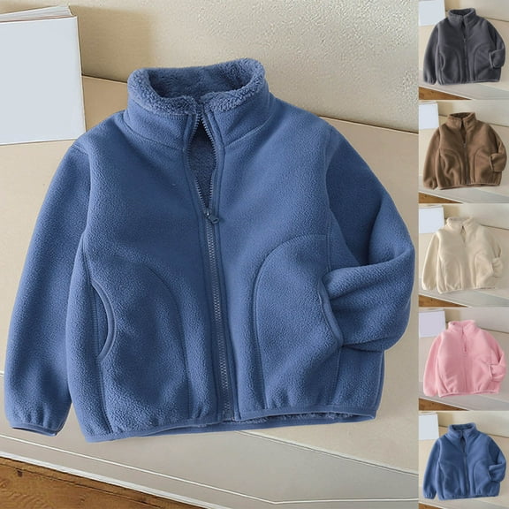 DxhmoneyHX Girls Polar Fleece Jacket Kids Zip Up Stand Collar Sherpa Lined Jackets Lightweight Fall Winter Warm Coat Outerwear with Pockets 2-12 Years