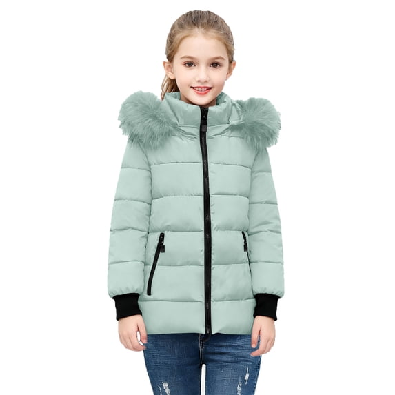 DxhmoneyHX Girls' Puffer Hooded Overcoat Size 5-14 Years Full Zip Long Sleeve Jacket Coat Outdoor Play Wear for Cold Weather