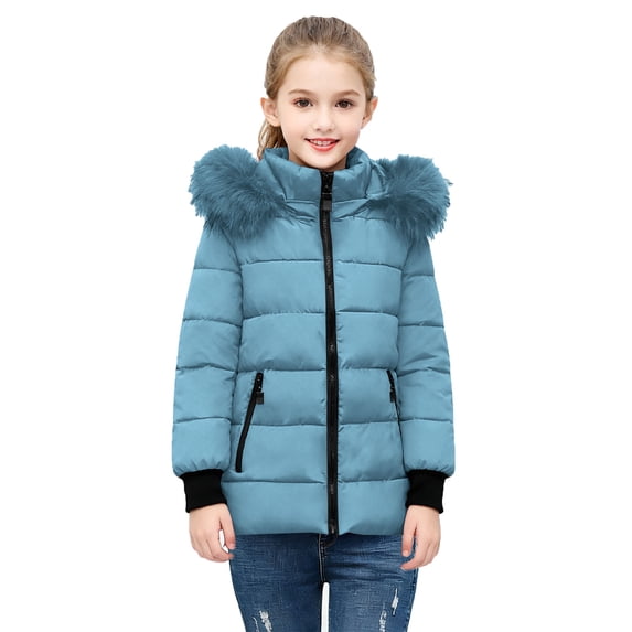 DxhmoneyHX Girls' Puffer Hooded Overcoat Size 5-14 Years Full Zip Long Sleeve Jacket Coat Outdoor Play Wear for Cold Weather
