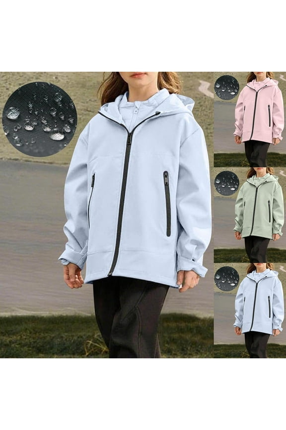 Girls Rain Jacket Waterproof Lightweight Windbreaker Jackets with Hood Softshell Raincoat with Pockets 3-15 Years