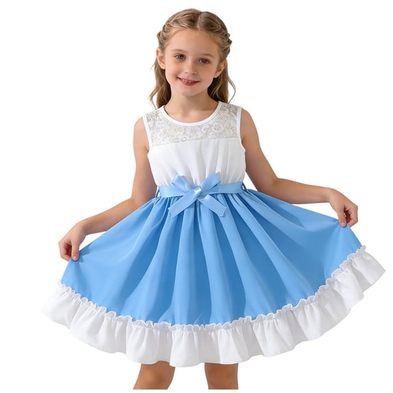 DxhmoneyHX Girls Sleeveless Summer Dress Kids Crew Neck Adjustable Waist Casual Mini Dresses Loose Fit A Line Knee Length Sundresses Age 3-10 Years