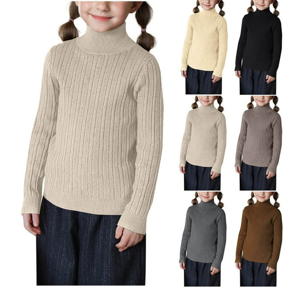 DxhmoneyHX Girls Sweater Kids Turtleneck Long Sleeve Knit Tops Ribbed Knit Mock Neck Pullover Fall Clothes 0-13 Years