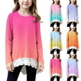 thumbnail image 1 of DxhmoneyHX Girls Tunic Tops Casual Basic Loose T-Shirt Soft Lace Trim Swing Pullover High Low Hem Long Sleeve Crewneck Blouse Tees, 1 of 7